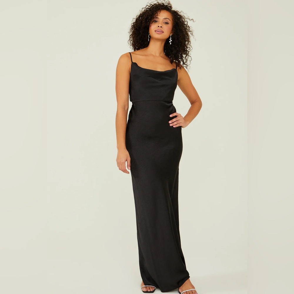 Black Maxi Slip Dress Cowl Neck